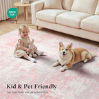 Rugflix 8x10 Area Rugs for Kids Girls Room, Washable Large Rug Stain-Resistant Low Pile, Modern Non Slip Carpet for Nursery Bedroom Living Room Home Office, Pink