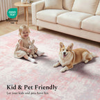 Rugflix 8x10 Area Rugs for Bedroom, Washable Pink Large Rug