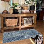 Front Door Mat Indoor Entrance - 2x4.3 Ft Modern Washable Layered Doormat Outdoor Entrance Porch Rug Non-Slip Abstract Blue White Waves Runner Rug for Kitchen Bedroom Laundry Room Porch Decor