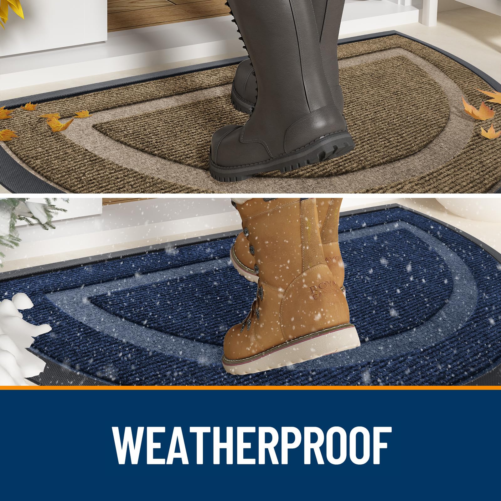 OLANLY Half Circle Front Door Mat Outside 47x32 All-Season Rubber Doormat