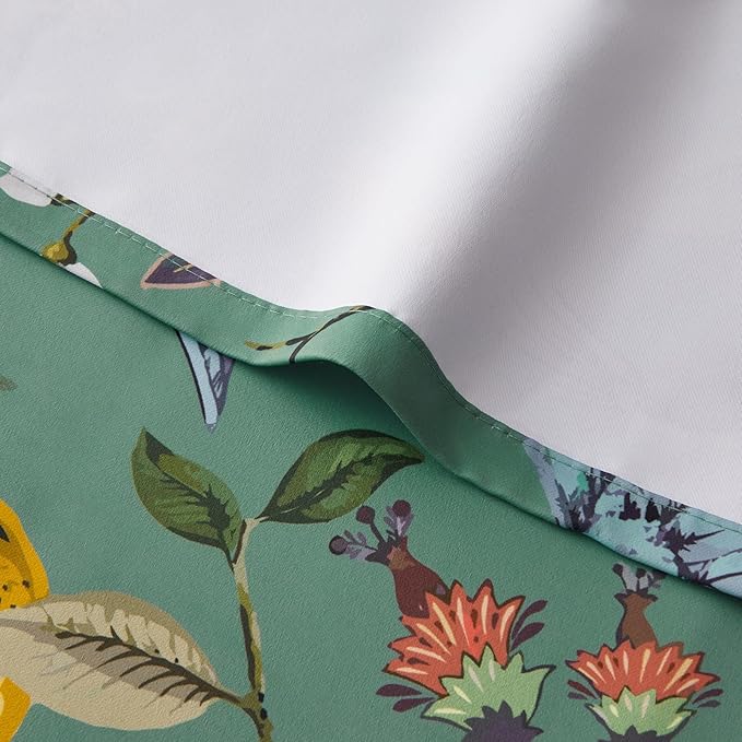 Topfinel Living Room Curtains 72 Inches Long Floral Spring Curtains, Vintage French Country Grommet Botanical Hummingbird Woodland Patterned Sage Green Lemon Drapes for Bedroom Dining Living Room