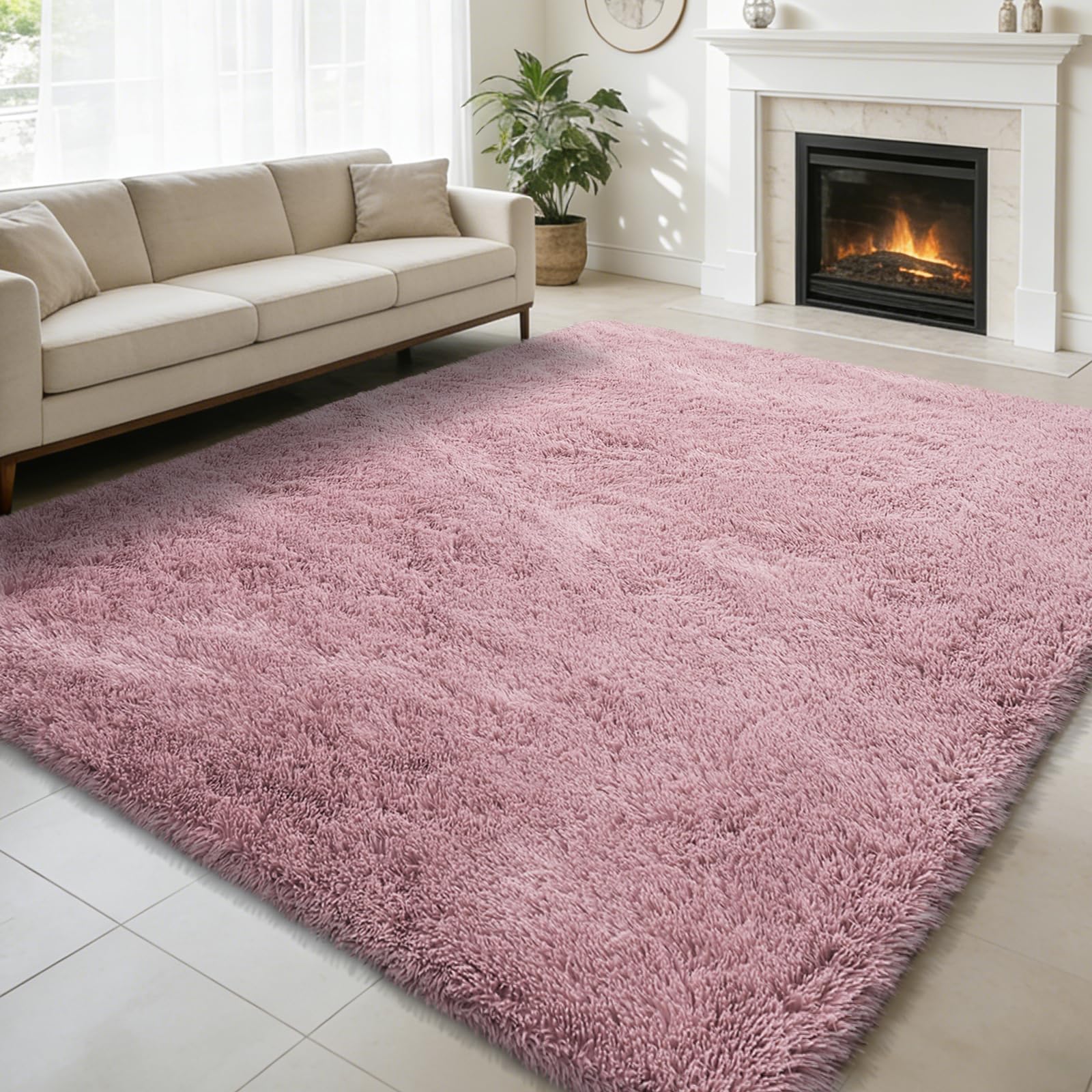 yulidayang 5x8 Shag Area Rug for Bedroom,Blush Fluffy Rugs for Living Room