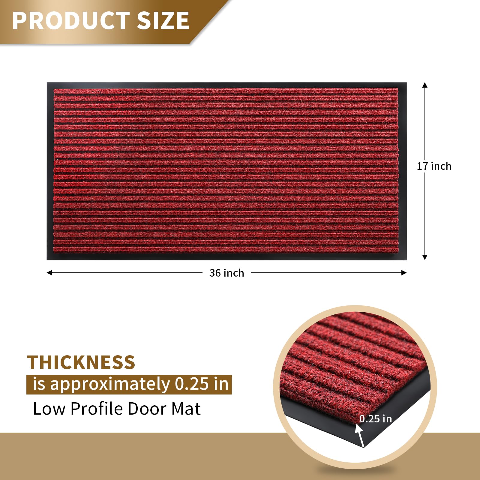 Yimobra Front Door Mat Outdoor Indoor Entrance, 100% Waterproof All-Season All Weather Doormat, Welcome Matt Outside Entry, Non Slip, Low Profile, Heavy Duty Patio Porch Floor Mats,36 x 17,Black Red