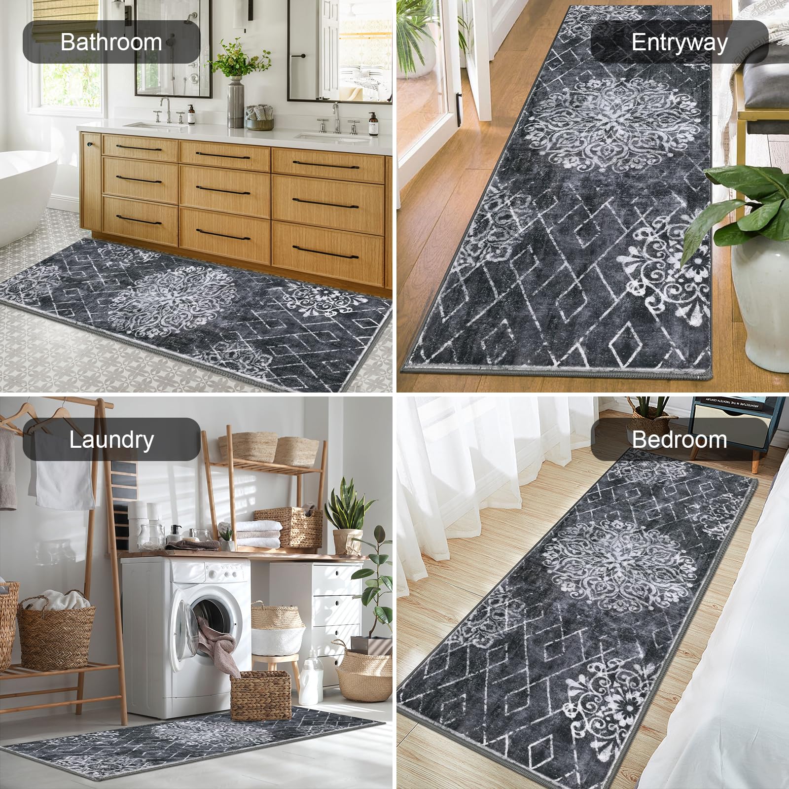 HEBE Hallway Runner Rug 2'x6', Washable Non Slip Kitchen Rug Runner