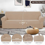 U-NICE HOME 4 Seater Stretch Couch Cover for 3 Cushion Sofa, Camel