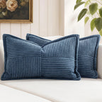 MIULEE Decorative Lumbar Throw Pillow Covers 12x24 Inch Blue 2 Pack