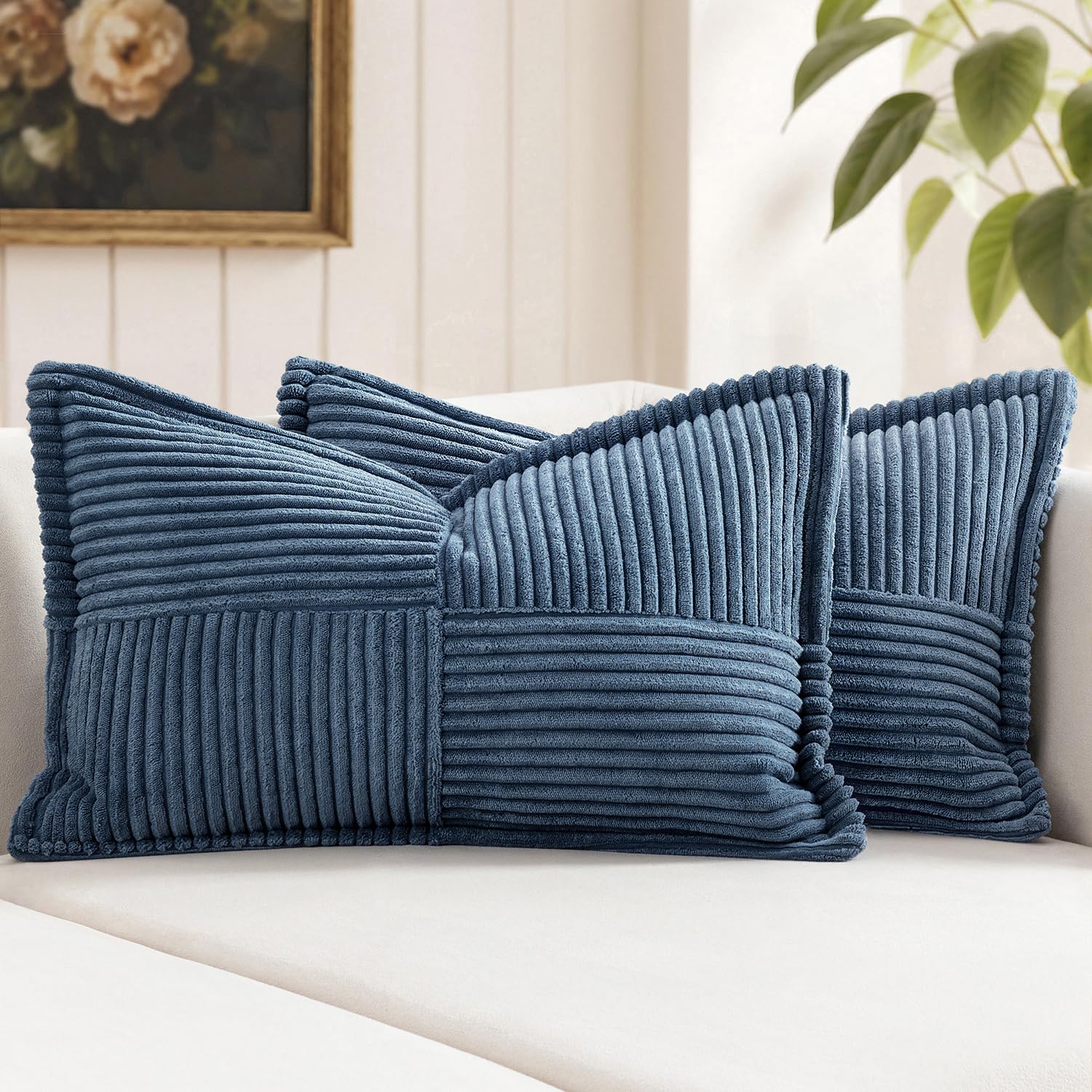 MIULEE Decorative Lumbar Throw Pillow Covers 12x24 Inch Blue 2 Pack