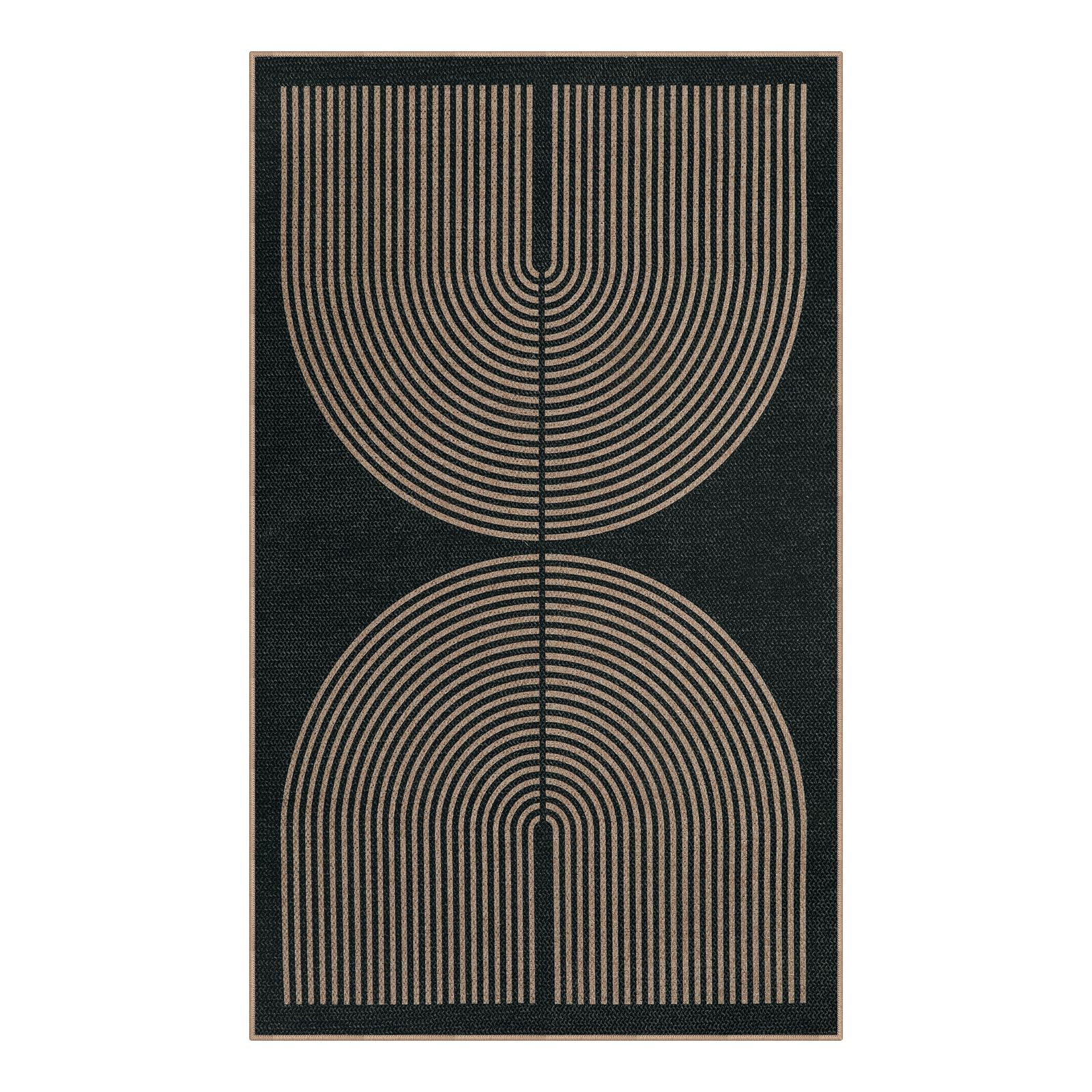 Lahome Modern Rainbow Easy Jute Outdoor Patio Rug, 3x5 Black Office Rug