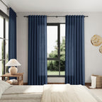 Denim Blue Linen Curtains 108 Inches Long for Living Room 2 Panels Set Extra Long Back Tab Curtain Semi Sheer Light Filtering Denim Blue Drapes Floor to Ceiling Curtains for Large Windows 52x108