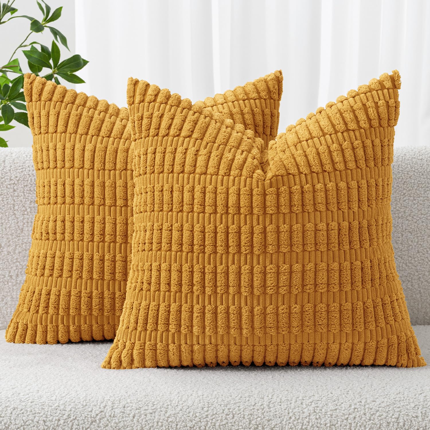 MIULEE Corduroy Decorative Throw Pillow Covers 16x16 Gold Yellow Pack of 2