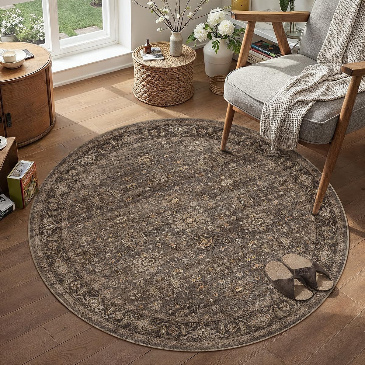 WondRg 3x3 Dark Brown Vintage Round Rug
