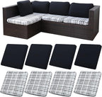 8Pcs Stretch Patio Cushion Covers,Outdoor Couch Covers Replacement,Outdoor Couch & Sofa Slipcovers,for Patio Furniture Cushion Covers,Washable Reusable urniture Protector(Black Grid,8PCS)