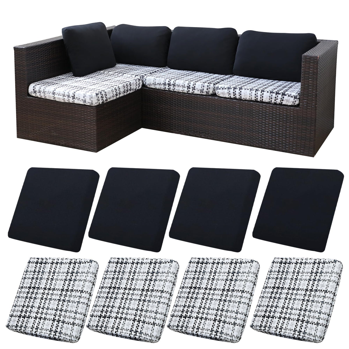 8 Pcs Outdoor Cushion Covers, Patio Sofa Cushion Covers Replacement