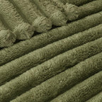 Exclusivo Mezcla Twin Size Flannel Fleece Blanket, Super Soft Striped Jacquard Bed Blanket, Lightweight Fuzzy Cozy for All Seasons, 60x80 Inches, Olive Green