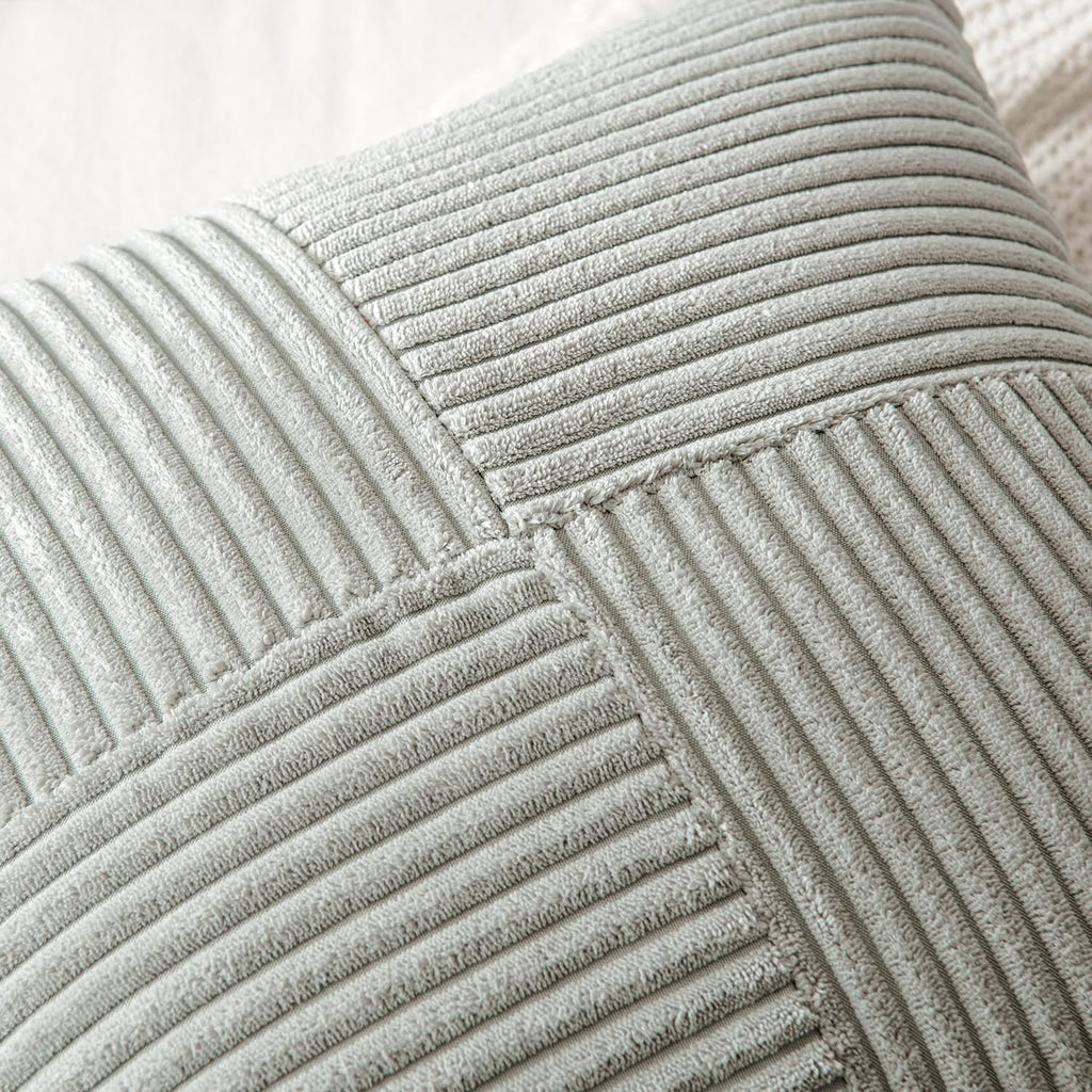 MIULEE Silver Grey Decorative Lumbar Throw Pillow Covers 12x20 Inch for Couch Bed Sofa Pack of 2 Boho Farmhouse Throw Pillows Soft Cross Corduroy Patchwork Textured Cushion Cases