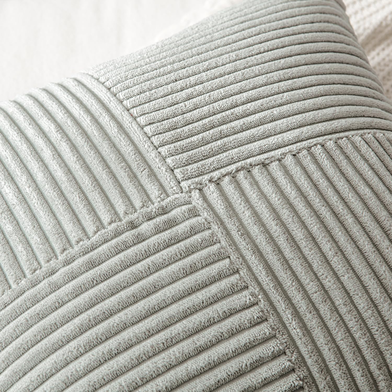 MIULEE Silver Grey Decorative Lumbar Throw Pillow Covers 12x20 Inch for Couch Bed Sofa Pack of 2 Boho Farmhouse Throw Pillows Soft Cross Corduroy Patchwork Textured Cushion Cases