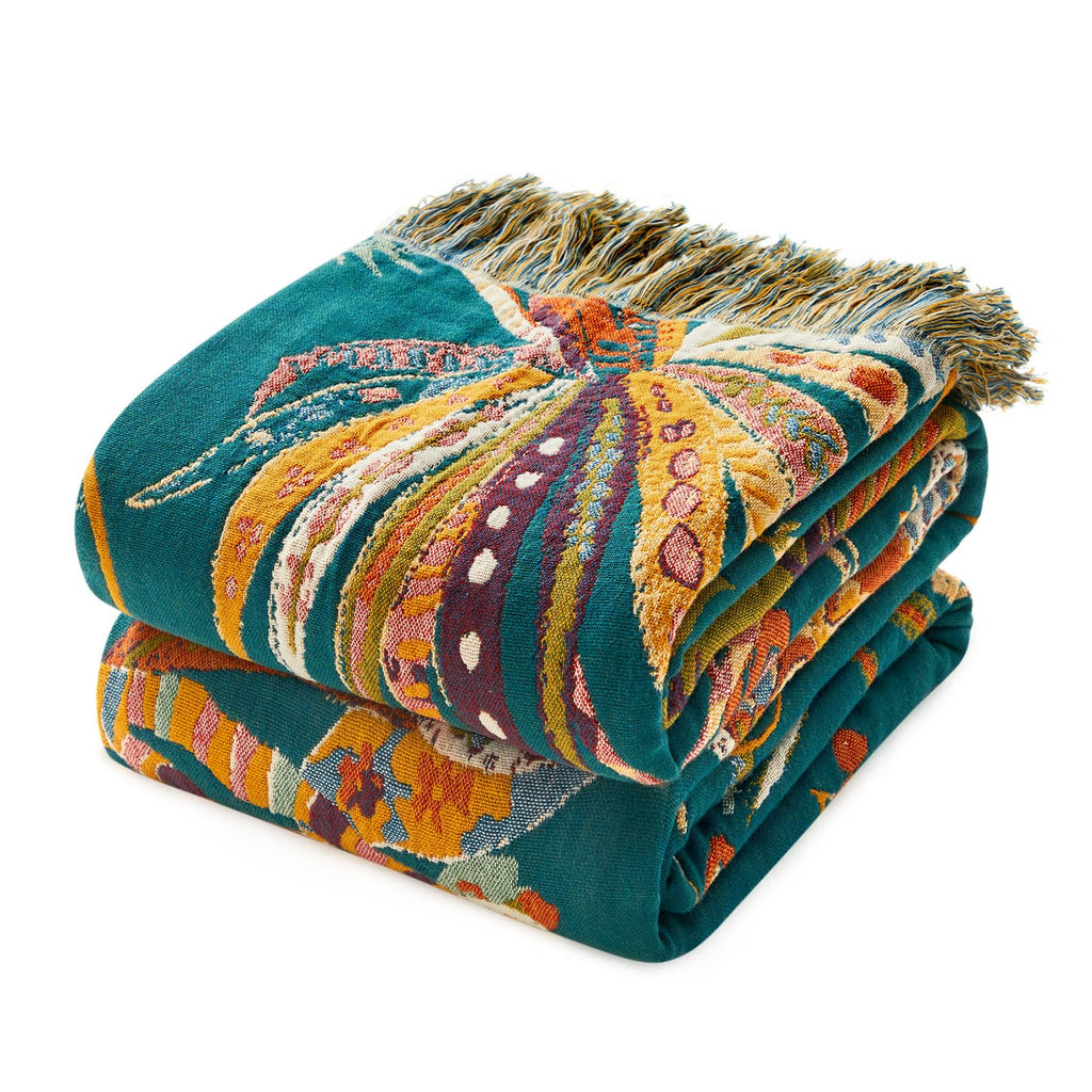 MSGKV Boho Throw Blanket 50"x60" Cotton Throw for Couch Sofa, Floral Quilt