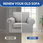 KEKUOU Stretch Single Sofa Slipcover 1 Piece Couch Sofa Cover (31"-55") Furniture Protector 1 Seater Sofa with Elastic Bottom for Kids,Pet.Jacquard Small Checked Pattern Fabric(Small,Silver)