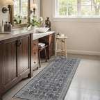 Washable 2x8 Runner Rug - Non Slip Vintage Kitchen Runner Rugs Low-Pile Distressed Long Rugs for Hallway Waterproof Indoor Carpet for Living Room Bedroom Entryway 2x8 Black