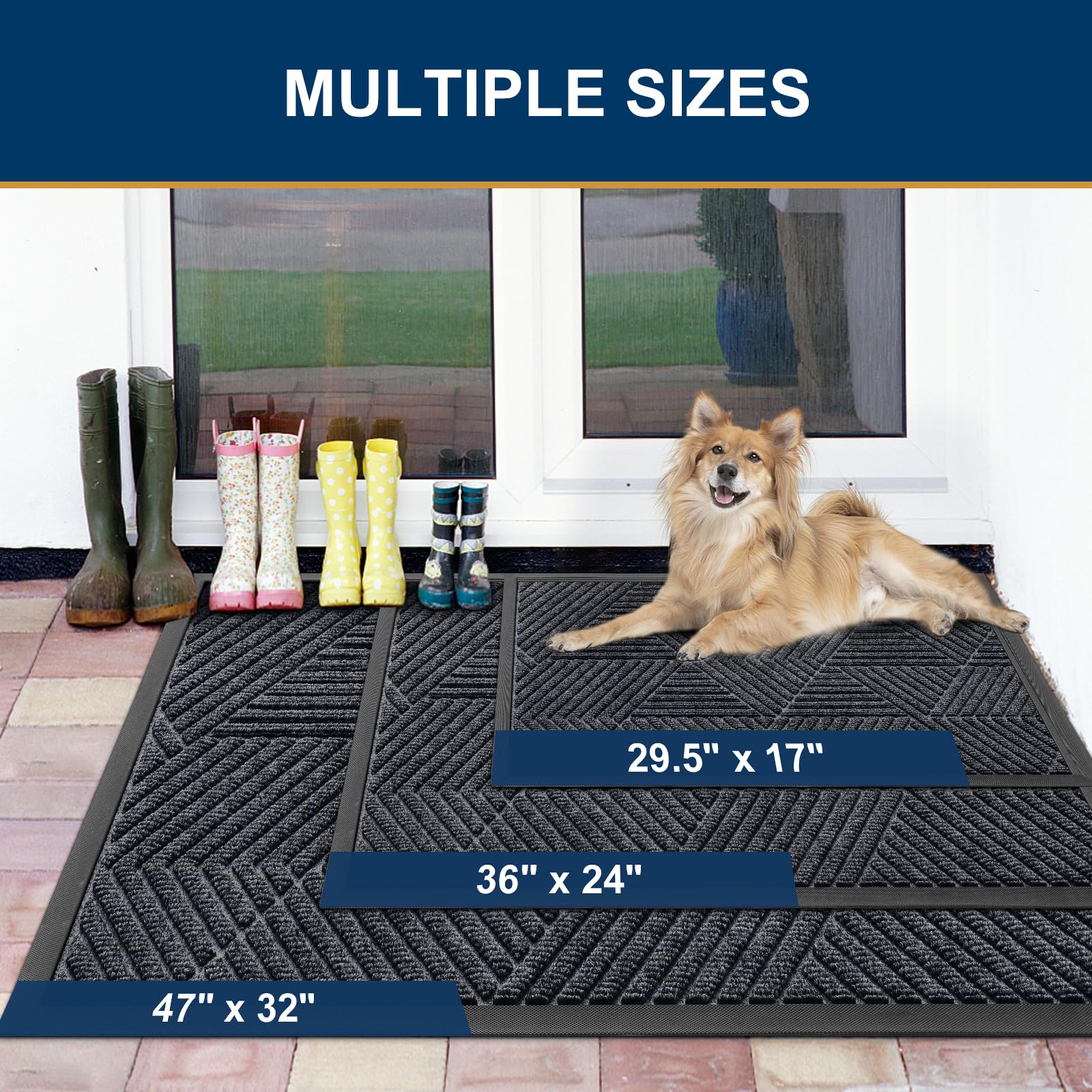 Smiry Front Door Mat Outside Entrance, Heavy Duty Sturdy Natural Rubber Doormat, Trap Dirt and Moisture, Easy Clean Low Profile Mats for Indoor Outdoor Entry, Irregular Triangle (29.5x17, Silver Grey)