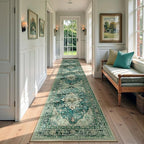 Area Rugs 2'6''x14' Runner Rug Non Slip Washable for Kitchen Hallway Bedroom Beside Laundry Room Bathroom Rug, Floor Carpet, Dark Blue Vintage