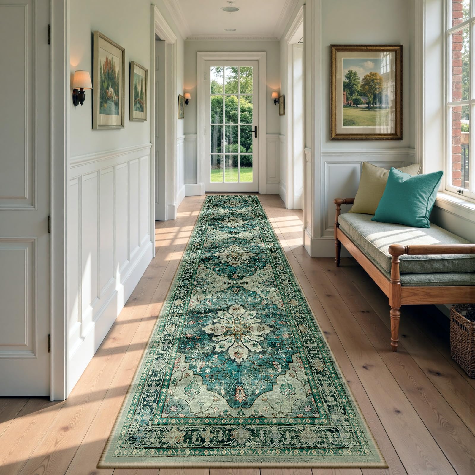 RELEANY Washable Area Rug, Runner 2'x9', Blue/Vintage Dark Blue