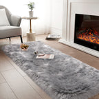 Tangsoo 2x6 Grey Fluffy Faux Fur Runner Rug,Soft Sofa Couch Cover Cushion