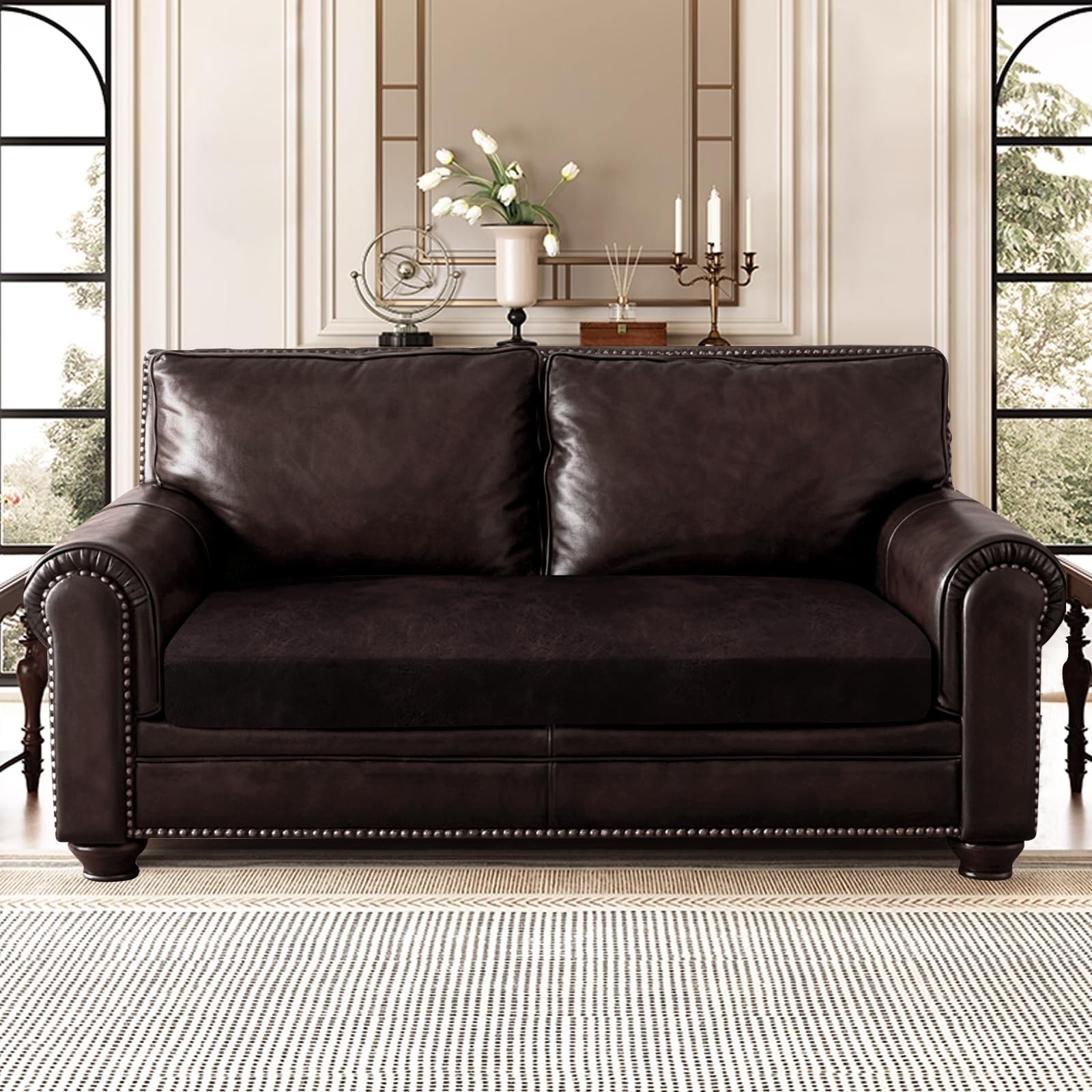 ANARACHON Leather Look Couch Cushion Covers Sofa Seat Slipcovers Sets Couches Furniture Protector for Sectional Armchair Loveseat Pets Kids Stretch Spandex Fabric (1 Cushion Loveseat, Chocolate)