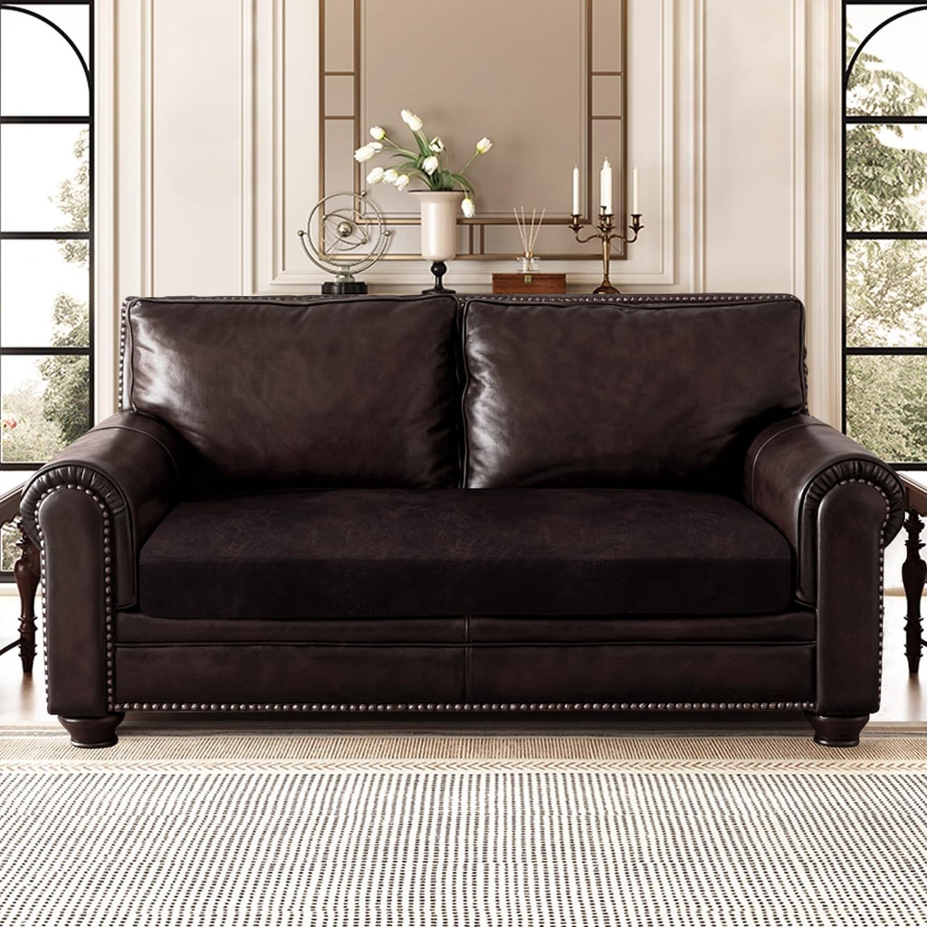 ANARACHON Leather Look Couch Cushion Covers Sofa Seat Slipcovers Sets Couches Furniture Protector for Sectional Armchair Loveseat Pets Kids Stretch Spandex Fabric (1 Cushion Loveseat, Chocolate)
