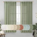 LAMIT Sage Green Linen Curtains 63 Inch for Bedroom, Light Filtering Neutral Semi Sheer Window Curtains Back Tab and Rod Pocket Christmas Panels, 2 Panels, 52 x 63 Inch