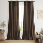 Extra Long Curtain Chocolate Morden Linen Blend Light Filtering Back Tab Curtains for Long Winodws 120 Inches Length, Semi Sheer Privacy Drapes for Living Room,52x120 inch, 2 Panels