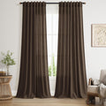 Nanspring Chocolate Linen Blend Light Filtering Back Tab Curtains 96 Inches Long, Semi Sheer Privacy Drapes for Living Room & Bedroom, 52x96 inch, 2 Panels