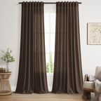 Nanspring Chocolate Linen Blend Light Filtering Back Tab Curtains 96 Inches Long, Semi Sheer Privacy Drapes for Living Room & Bedroom, 52x96 inch, 2 Panels