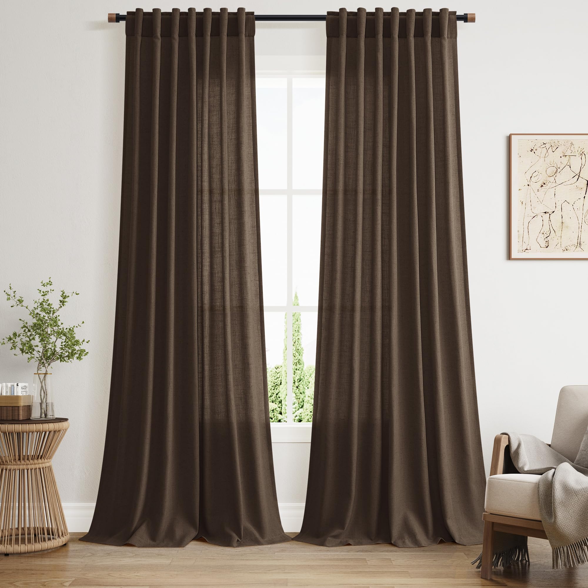 Nanspring Mist Sage Linen Curtains Semi Sheer 96 Inches Long 2 Panels Set for Living Room Back Tab Rod Pocket Light Filtering Drape for Bedroom Modern Farmhouse Coastal Decor Protect Privacy 52x96 — 기타