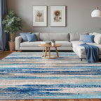 Lansny Modern Abstract 8x10 Large Machine Washable Living Room Rug Non-Slip Soft Bedroom Area Rug Blue Ultra Thin Print Faux Wool Carpet Throw Rugs for Nursery Playroom Dining Room Indoor Office