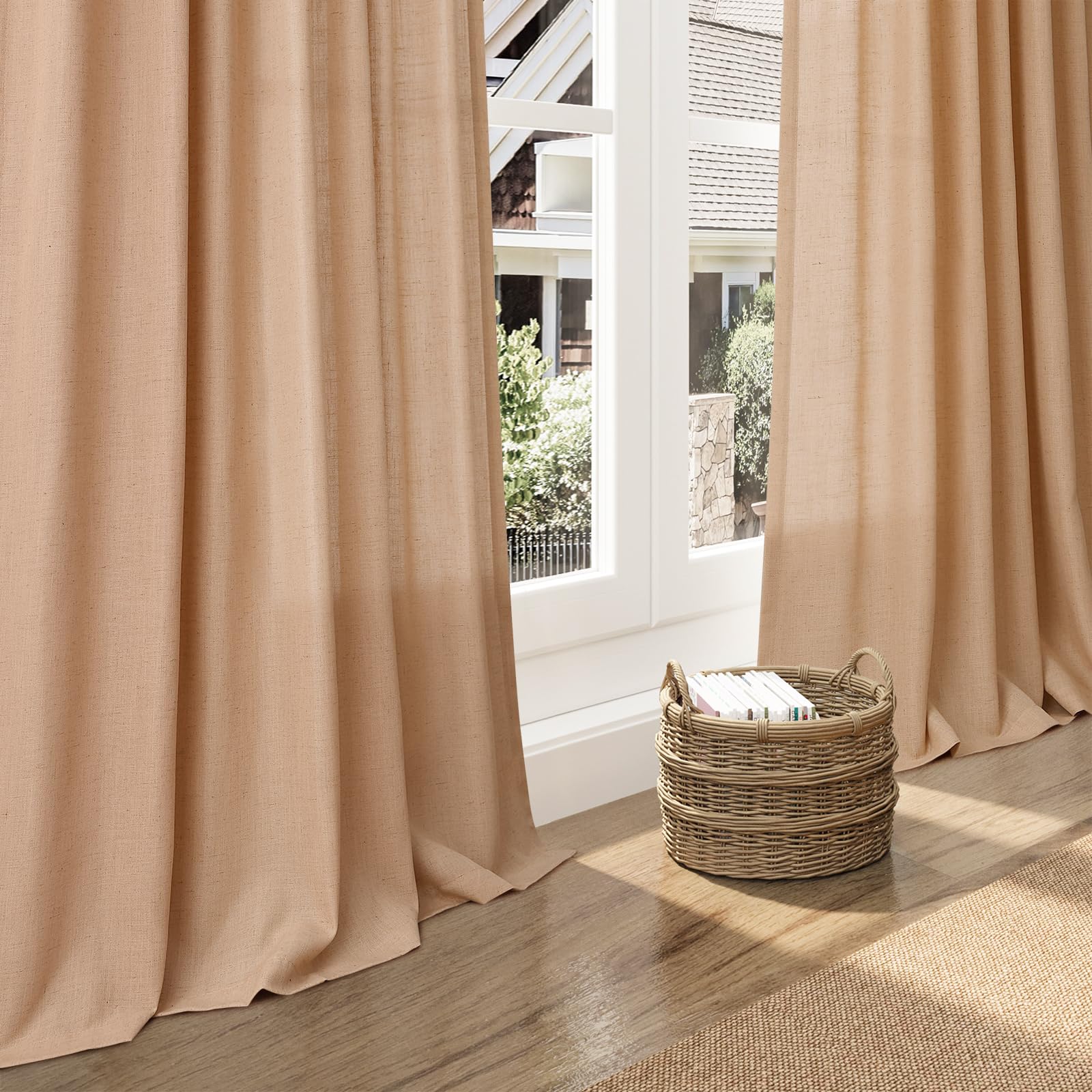 Camel Linen Curtains 90 Inch Length 2 Panels Set for Living Room Rod Pocket Back Tab Window Drapes Light Filtering Elegant Farmhouse Curtain 90 Inches Long for Dining Room Bedroom Nursery 52x90