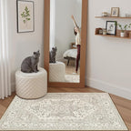 Madane Washable Area Rug 2x3, Small Entryway Rug Non-Slip Vintage Door Mat Indoor Entrance, Low Pile Floor Carpet for Inside Front Door Bedroom Kitchen Entry Laundry (2'x3', Beige/Brown)