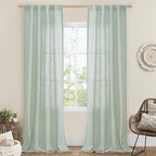 LAMIT Light Sage Linen Curtains 84 inch Length 2 Panels, Light Filtering Semi Sheer Panels Back Tab and Rod Pocket Neutral Drapes for Bedroom/Living Room, 34 x 84 Inch