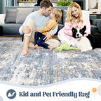 XLUEZ 10x14 Area Rugs for Living Room, Washable Modern Abstract Large Area Rug Neutral Soft Non Slip Kids Rug Stain Resistant Indoor Carpet for Bedroom Dining Room Playroom Home Office(Blue, 10'x14')