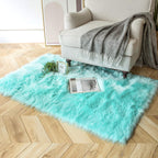 Ashler Faux Fur Area Rug, Fluffy Shaggy 3 x 5 Feet Rectangle Turquoise Fuzzy Machine Washable Shag Rug for Nursery, Kids & Living Room