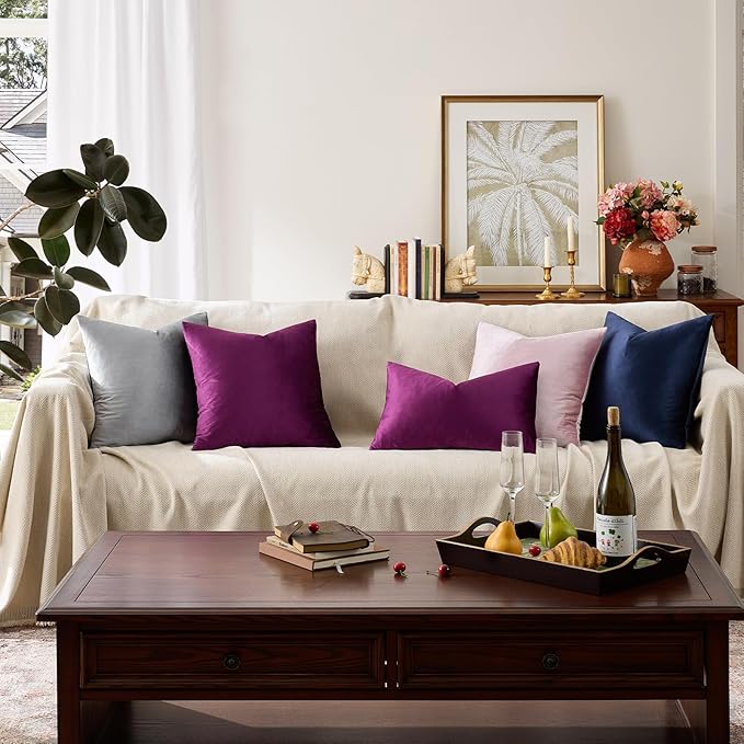 GIGIZAZA Decor Throw Couch Pillow Covers,Set of 2 Sofa Cushion Purple Pillow Covers,Velvet Pillow Cases 24 x 24inch
