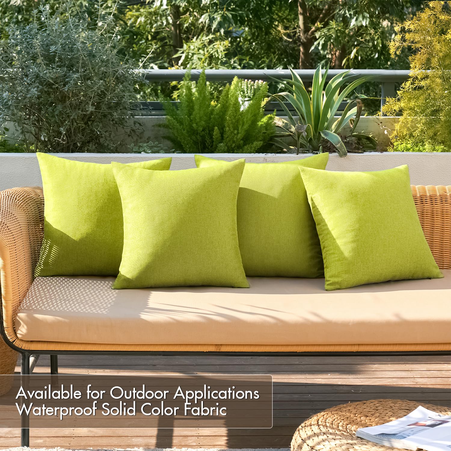 MIULEE Pack of 4 Decorative Outdoor Throw Pillow Covers Linen Waterproof Pillow Covers Summer Farmhouse Cushion Cases for Patio Garden Tent Balcony Couch Sofa 18x18 Inch Grass Green