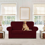 WEERRW Velvet Couch Covers for 2 Cushion Couch Sofa - High Stretch Luxury Velvet Plush 3 Pieces Sofa Slipcovers with Elastic Bottom, Furniture Protector for Pets, Machine Washable, Burgundy, Medium