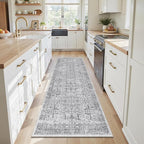 Washable 2x8 Runner Rug - Non Slip Vintage Kitchen Runner Rugs Low-Pile Distressed Long Rugs for Hallway Waterproof Indoor Carpet for Living Room Bedroom Entryway 2'x8' Grey