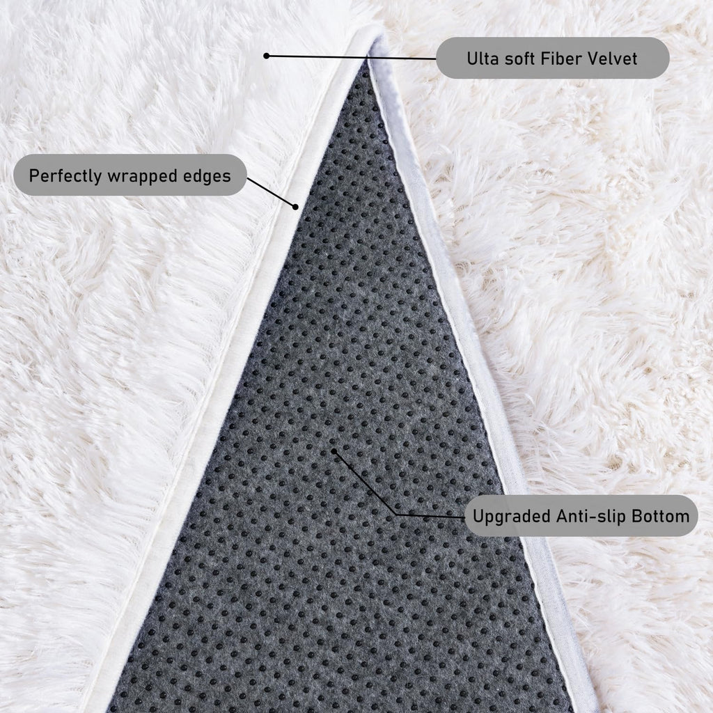Quntue Runner Rugs for Bedroom 2x6 Rug Runners for Hallways Non Slip Soft Shag Bedside Rug, Fluffy Area Rug Throw Rugs for Living Room, Floor Carpet Runner for Nursery Kids Dorm, Cream White