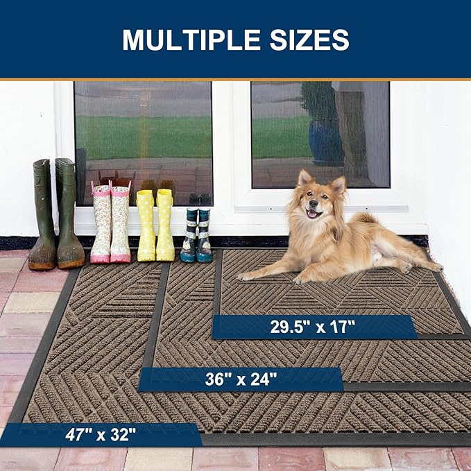 Smiry Front Door Mat Outside Entrance, Heavy Duty Sturdy Natural Rubber Doormat, Trap Dirt and Moisture, Easy Clean Low Profile Mats for Indoor Outdoor Entry, Irregular Triangle (47x32, Mixed Khaki)