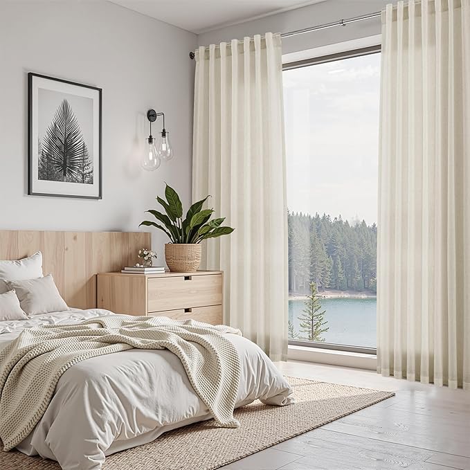 Nanspring Vanilla Linen Curtains 120 Inches Long for Living Room Light Filtering Semi Sheer Curtain Back Tab Modern Farmhouse Decor Floor to Ceiling High Window for Bedroom 52x120, 2 Panels