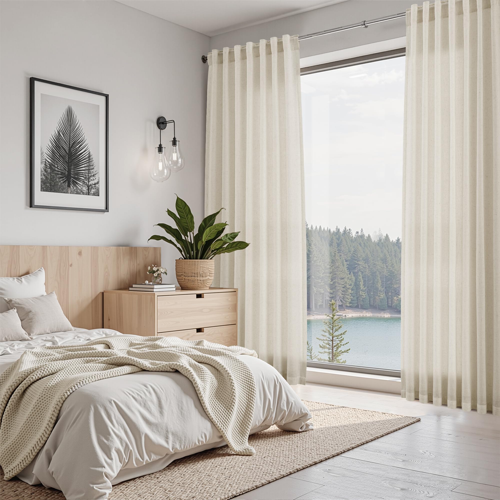 Nanspring Vanilla Linen Curtains for Living Room 72 Inches Long Luxury Light Filtering Semi Sheer Curtain Back Tab Modern Farmhouse Decor Elegant Coastal Drapes for Bedroom Office 52x72, 2 Panels