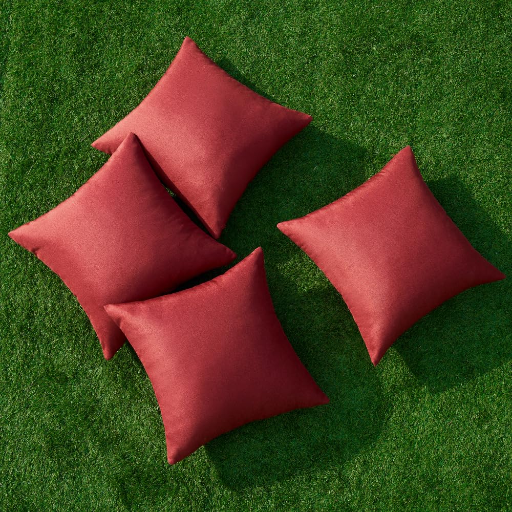 MIULEE Pack of 4 Decorative Outdoor Throw Pillow Covers Linen Waterproof Pillow Covers Summer Farmhouse Cushion Cases for Patio Garden Tent Balcony Couch Sofa 18x18 Inch Burgundy