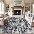 Area Rugs Living Room Rug - 4x6 Washable Modern Abstract Soft Neutral Non-Slip Carpet Large Indoor Floor Thin Carpets for Bedroom Dining Room Farmhouse Nursery Home Office Black